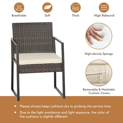 Tangkula 3PCS Patio Rattan Hand-Woven PE Wicker Bistro Set Outdoor Furniture Set W/ Table & Cushion 6 Tangkula 3PCS Patio Rattan Hand-Woven PE Wicker Bistro Set Outdoor Furniture Set W/ Table & Cushion - Image 6