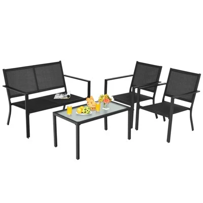 Tangkula 4 PCS Patio Furniture Set Outdoor Conversation Set W/Glass Coffee Table Garden Bistro Set Gray 9 Tangkula 4 PCS Patio Furniture Set Outdoor Conversation Set W/Glass Coffee Table Garden Bistro Set Gray - Image 9