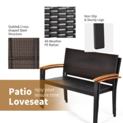 Tangkula Patio Furniture Weather-Resistant Rattan Bench Wicker Loveseat Steel Frame For Yard Garden Poolside -Tangkula GUEST 1f2ad442 ba83 4677 8909 c5c676c4ce9c