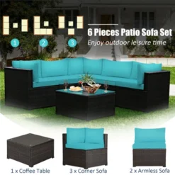 Tangkula 6 PCS Patio Rattan Furniture Set Outdoor Wicker Conversation Sofa Set W/Tempered Glass Coffee Table -Tangkula GUEST 1f355733 5c9c 4007 ac05 b84434ede723