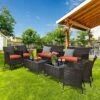 Tangkula 8PCS Patio Rattan Conversation Furniture Set Outdoor W/ Orange Cushion