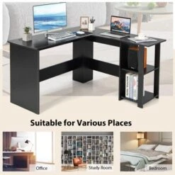 Tangkula L-Shaped Office Computer Desk W/ Spacious Desktop & 2-Tier Open Shelves Black -Tangkula GUEST 1f56b10b 4153 4ae8 9ac6 e05c94dc087d