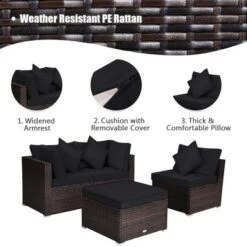 Tangkula 4PCS Rattan Patio Conversation Furniture Set Yard Outdoor W/ Black Cushion -Tangkula GUEST 1fe0c9be 2db0 44fe a4da 1357b94545ec