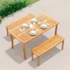 Tangkula 63" Outdoor Dining Table W/ Umbrella Hole Slatted Tabletop For Backyard