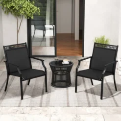 Tangkula 4 PCS Patio Chairs All Weather Outdoor Chairs With High Back Armrests Quick-Drying Fabric & Heavy-Duty Metal Frame Black