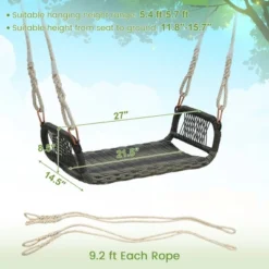 Tangkula 1-Person Rattan Porch Swing Single Swing Chair Bench W/ Hanging Hemp Ropes Outdoor -Tangkula GUEST 2079ea24 2a52 464c a523 b97d7b6c166f