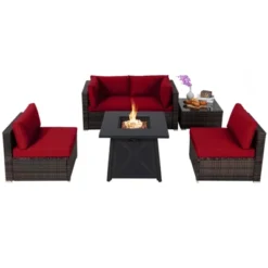 Tangkula 6-Piece Patio Furniture Set W/ 30" Propane Fire Pit Table Outdoor PE Wicker Conversation Set W/ Cushions &Tempered Glass Coffee Table -Tangkula GUEST 2115262b 3605 4ec6 b8b6 43a5da6ab091