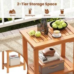 Tangkula Outdoor Acacia Wood Side Table 2-Tier Patio End Table W/ Slatted Tabletop -Tangkula GUEST 21495cca 549b 4b13 afa2 3a9724df3582 1