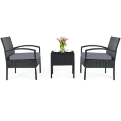 Tangkula 3 Pieces Patio Set Outdoor Wicker Rattan Furniture W/ Cushions Gray -Tangkula GUEST 21687bca 74a1 437b 9ef8 9e299fc25a4e