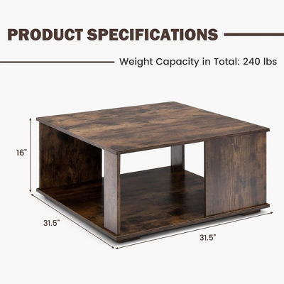 Tangkula 2-Tier Square Coffee Table W/ Storage Industrial Center Table For Living Room 8 Tangkula 2-Tier Square Coffee Table W/ Storage Industrial Center Table For Living Room - Image 8
