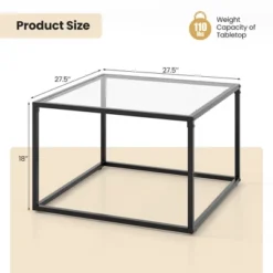 Tangkula Glass Coffee Table 27.5 Inch Modern Square Metal Frame Living Room Transparent -Tangkula GUEST 21950816 7115 4b65 9d5d 69f2a5576b52