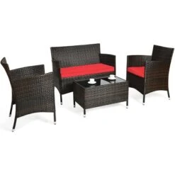 Tangkula 4-Piece Patio Rattan Wicker Conversation Furniture Set Sofa Chair Table Set -Tangkula GUEST 21b2075e 83a6 447b 8cee 6469829ea221