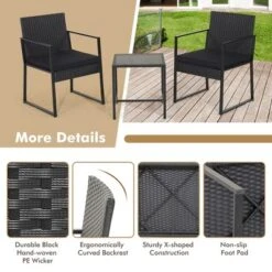 Tangkula 3PCS Patio Rattan PE Wicker Bistro Set Outdoor Furniture Set W/ Table & Cushion -Tangkula GUEST 21ed5235 cd8c 4ade 8137 0f9cb185cc00