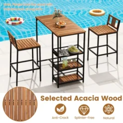 Tangkula 3 Pieces Outdoor Wood Bar Set W/ 3-Tier Storage Shelf & Metal Frame For Backyard 12 Tangkula 3 Pieces Outdoor Wood Bar Set W/ 3-Tier Storage Shelf & Metal Frame For Backyard -Tangkula GUEST 22800a3d 33e2 47c1 a1de 92e69591382d