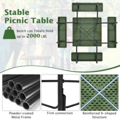 Tangkula 8-person Square Picnic Table Bench Set Outdoor Picnic Table With 4 Benches & Umbrella Hole 500 LBS Capacity Black/Grey/White/Green 13 Tangkula 8-person Square Picnic Table Bench Set Outdoor Picnic Table With 4 Benches & Umbrella Hole 500 LBS Capacity Black/Grey/White/Green -Tangkula GUEST 2285c11a 0875 4ebf a9a7 9c471591722e