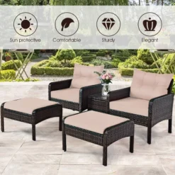Tangkula 5-Piece Patio Rattan Conversation Set Cushioned Sofas And Ottoman Set With Table -Tangkula GUEST 22868125 b0c5 4ed9 b7f3 6815ae8cf8ec