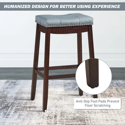 Tangkula Set Of 4 Saddle Bar Stools Backless Nailhead Counter Stool With Grey Cushions Coffee/White 7 Tangkula Set Of 4 Saddle Bar Stools Backless Nailhead Counter Stool With Grey Cushions Coffee/White - Image 7