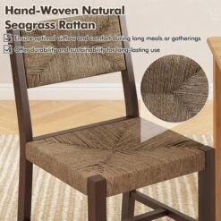 Tangkula Wooden Dining Chair Set Of 2 W/ Natural Weave Seagrass Rattan Backrest & Seat -Tangkula GUEST 22f3528a 8edc 4067 b1ac af1f6bc3eb04