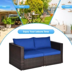 Tangkula 2PCS Rattan Corner Sofa Set Patio Outdoor Furniture Set W/ 4 Navy Cushions -Tangkula GUEST 23173f90 a887 4989 b3e8 885ef46bf24c