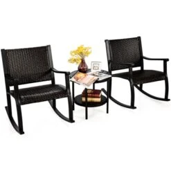 Tangkula 3-Piece Wicker Rocking Bistro Set Outdoor Conversation Set With Coffee Table -Tangkula GUEST 23481c54 3c7c 4bb2 920c 4859926891d5