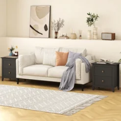 Tangkula Modern Nightstand W/ Storage 2 Drawers & Support Legs For Bedroom Black -Tangkula GUEST 23807bda a75d 41da 8e59 446deba8c488