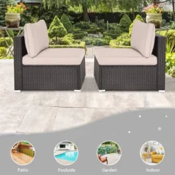 Tangkula 2PCS Patio Sectional Armless Sofas Outdoor Rattan Furniture Set W/ Cushions -Tangkula GUEST 23a1fe89 cdd5 4a40 8d39 d0666e17862c