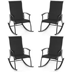Tangkula Set Of 4 Outdoor Rocking Chair Patio Rocker W/ Breathable Fabric Black -Tangkula GUEST 23c8743f c63a 4dd0 985d e8a696315e19