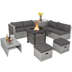 Tangkula 9 Pieces Outdoor Patio Furniture Set W/ 32" Propane Fire Pit Table Sectional Sofa Set W/ Storage Box Black/Gray/Navy/Red/Turquoise/Off White 23 Tangkula 9 Pieces Outdoor Patio Furniture Set W/ 32" Propane Fire Pit Table Sectional Sofa Set W/ Storage Box Black/Gray/Navy/Red/Turquoise/Off White -Tangkula GUEST 23db75c8 aa70 4e24 9af2 b1881e5f0630
