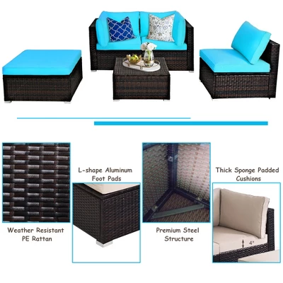Tangkula 5PCS Cushioned Rattan Patio Conversation Set Outdoor Furniture Set W/ Ottoman 7 Tangkula 5PCS Cushioned Rattan Patio Conversation Set Outdoor Furniture Set W/ Ottoman - Image 7