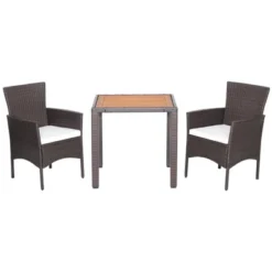Tangkula Set Of 3 Wicker Dining Set Acacia Wood Table Top W/ Cushioned Chairs Patio Garden -Tangkula GUEST 240c19fd 96b4 44e9 ade6 038b3666de54