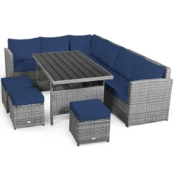 Tangkula 7PCS Rattan Patio Sectional Sofa Set Conversation Set W/ Navy Cushions -Tangkula GUEST 24225bfe d7f2 4bcb ba3c faacdb2092b6