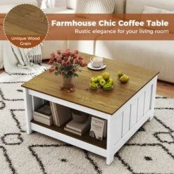 Tangkula Coffee Table W/ Storage Shelf Farmhouse Rustic Center Table Space-Saving -Tangkula GUEST 2423475f 7eb4 4245 bc78 36ccd69a8303
