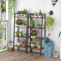 Tangkula 4-Tier Ladder Bookshelf Industrial Wooden Bookcase With Metal Frame Anti-Toppling Device Rack Rustic Brown/Gray Oak 12 Tangkula 4-Tier Ladder Bookshelf Industrial Wooden Bookcase With Metal Frame Anti-Toppling Device Rack Rustic Brown/Gray Oak -Tangkula GUEST 2451e623 a0da 41ce a0b9 9f5f2ef10c0d