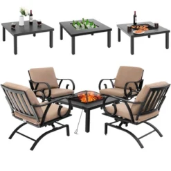 Tangkula 5PCS Cushioned Patio Dining Set Heavy-Duty Rocking Chairs With 4-in-1 Fire Pit Table -Tangkula GUEST 246554d6 0cb8 49af b0e3 0ad62b09d959