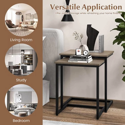 Tangkula 3 Pcs Nesting Coffee End Table Set Stacking Side Nightstand Living Room 6 Tangkula 3 Pcs Nesting Coffee End Table Set Stacking Side Nightstand Living Room - Image 6