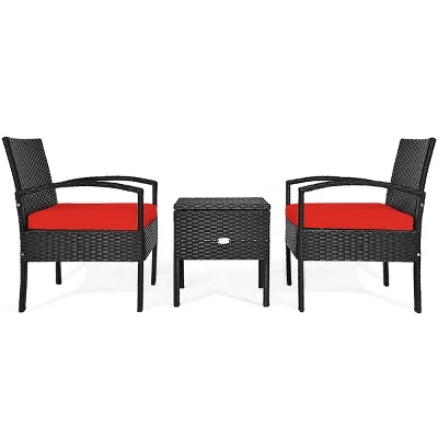 Tangkula 3-Piece Patio Wicker Storage Table & Chair Set Outdoor Conversation Set Red 5 Tangkula 3-Piece Patio Wicker Storage Table & Chair Set Outdoor Conversation Set Red - Image 5