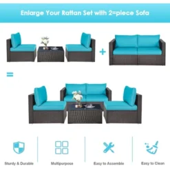 Tangkula 2PCS Rattan Corner Sofa Set Patio Outdoor Furniture Set W/ 4 Blue Cushions -Tangkula GUEST 24f3ebe5 f002 459f b57d 58458a8f96fa 1