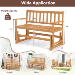 Tangkula 2 Person Patio Glider Bench Solid Acacia Wood Porch Glider Chair W/ Seat -Tangkula GUEST 2504e620 e7a3 4c3d aebb cddae06dedb8