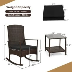 Tangkula 3 PCS Rocking Set Wicker Rocking Chairs W/ 2-Tier Coffee Table Patio Black -Tangkula GUEST 25419754 25ea 4c48 84c8 743aff00dde2