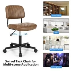 Tangkula Leisure Office Chair Mid-back Swivel Task Chair PU Leather Adjustable Armless Chair Retro Design Black / Brown -Tangkula GUEST 255dd31c c11e 4b2c aeb1 30d2b914829f
