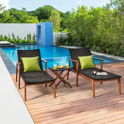 Tangkula 3PCS Chaise Lounge Set 4-Level Folding Chaise Lounge Adjustable Outdoor Beach With Wicker Side Table 2 Tangkula 3PCS Chaise Lounge Set 4-Level Folding Chaise Lounge Adjustable Outdoor Beach With Wicker Side Table - Image 2