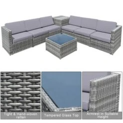 Tangkula Set Of 8 Gray Rattan Wicker Sofa & Table Outdoor Cushioned Sectional Patio Furniture -Tangkula GUEST 259144e2 b3b3 429a b49c a095e1c56478
