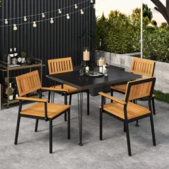 Tangkula Patio Dining Chair Set Of 2 Outdoor Chairs W/Metal And Acacia Wood Frame Armrests All-Weather Bistro Chairs -Tangkula GUEST 26395bb6 3491 417c a2ba b045da19304c