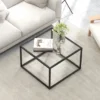 Tangkula Glass Coffee Table 27.5 Inch Modern Square Metal Frame Living Room Transparent