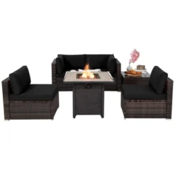Tangkula 6 PCS Patio Wicker Furniture Set With 30" Gas Fire Pit Table 50,000 BTU Black/Red/Turquoise/Navy/White Cushions 21 Tangkula 6 PCS Patio Wicker Furniture Set With 30" Gas Fire Pit Table 50,000 BTU Black/Red/Turquoise/Navy/White Cushions -Tangkula GUEST 26ab4e75 f6c3 4077 b9d7 7809e0d579dc