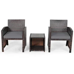 Tangkula 3 PCS Patio Rattan Furniture Set Conversation Chair Set With Soft Cushion & Coffee Table For Backyard Poolside Garden -Tangkula GUEST 26bfa278 4b3f 4860 a9f1 c252af02b1b4