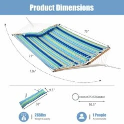 Tangkula Portable Hammock W/ Spreader Bars & Detachable Pillow Quick Dry & Water Proof Material Woven Cotton Rope Blue + Green/Light Blue + Yellow -Tangkula GUEST 26bffd5d 48e6 4389 8bf5 a3bdec7c9ab9