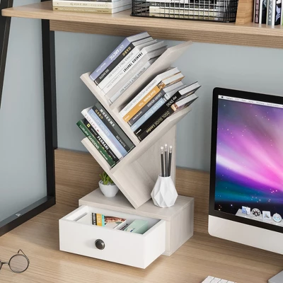 Tangkula 5-Tier Tree Bookshelf W/ Wooden Drawer Display Storage Organizer Rack 2 Tangkula 5-Tier Tree Bookshelf W/ Wooden Drawer Display Storage Organizer Rack - Image 2