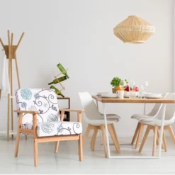 Tangkula Accent Armchair Fabric Upholstered Lounge Chair With Wooden Legs Grey/Navy/Yellow