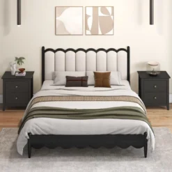 Tangkula Modern Nightstand W/ Storage 2 Drawers & Support Legs For Bedroom Black -Tangkula GUEST 2737c65c fc7b 4ddf 9870 e475b031a50a